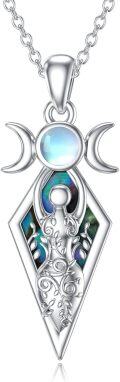 wholesale 925 Sterling Silver Opalite Abalone Shell Egyptian Goddess Triple Moon Pendant Necklace for Women Witchcraft s-0-0