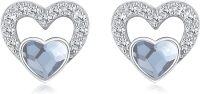 wholesale 925 Sterling Silver CZ Heart Stud Earrings Birthstone Jewelry Gifts-June