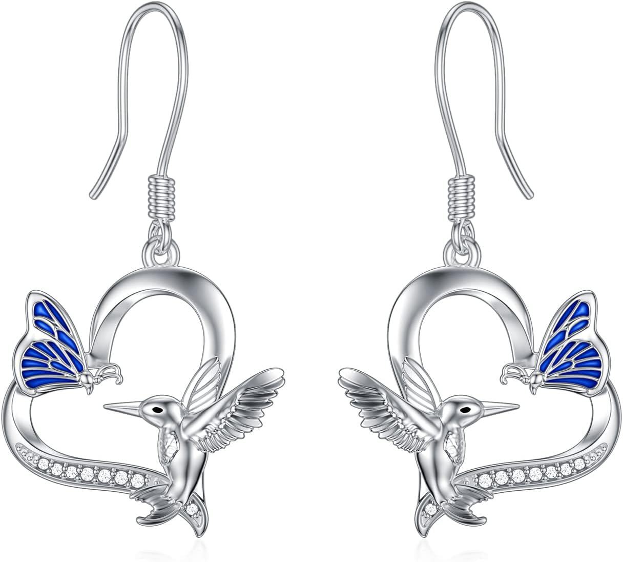 Sterling Silver Skull Stud Earrings with Lotus Hummingbird Squirrel Cow Gift for Women Men-Butterfly Hummingbird