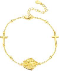 wholesale Gold 925 Sterling Silver Cross Virgin Mary Adjustable Bracelet -Virgin Mary