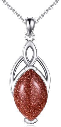 wholesale Sterling Silver Moonstone Turquoise Lapis Lazuli Larimar Moss Agate Celtic Trinity Knot Necklace-Gold Sand Stone