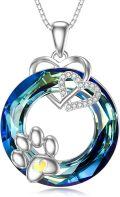 wholesale TOUPOP Cat Paw Necklace Sterling Silver Love Heart Pet Dog Paw Print Pendant Necklaces With Blue Crystal Birthday Valentine's Day Jewelry Gifts For Women Her Pet Lovers -0-0