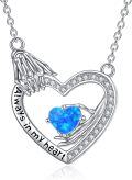 wholesale 925 Sterling Silver with Blue Opal Heart Pendant Angel Wings Necklace for Women-0-0