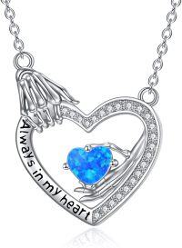 wholesale 925 Sterling Silver with Blue Opal Heart Pendant Angel Wings Necklace for Women-Blue