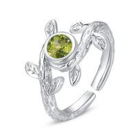 wholesale 925 Sterling Silver Adjustable Open Ring Trendy Jewelry Gift for Women Christmas Birthday Engagement Wedding-Oliva Green