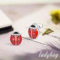 wholesale 925 Sterling Silver Red Ladybug Stud Earrings with Cubic Zirconia and Black Enamel Accents - Hypoallergenic Jewelry for Women & Girls-0-2