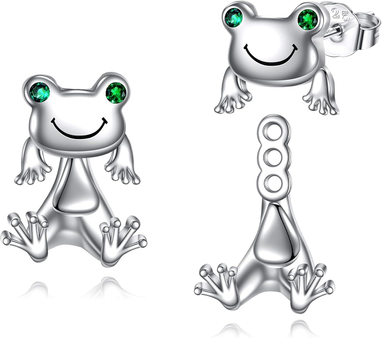 Sterling Silver Hypoallergenic Black Cat Dog Hippo Stud Earrings for Women-Frog Stud Earrings B