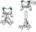 wholesale 925 Sterling Silver Frog Stud Earrings with Green Crystal Eyes and Smiling Face for Women-0-0