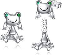 wholesale 925 Sterling Silver Frog Stud Earrings with Green Crystal Eyes and Smiling Face for Women-Frog Stud Earrings B