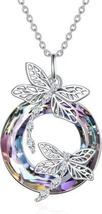 wholesale 925 Sterling Silver Rainbow Crystal Butterfly Pendant Necklaces for Women Gifts-Dragonfly Necklace-03