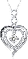 wholesale 925 Sterling Silver Green Crystal Infinity Heart Pendant Necklace for Women Wife Her Gift-0-5