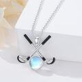 wholesale 925 Sterling Silver Moonstone Crossed Golf Clubs Pendant Necklace for Women Sporty s-0-4