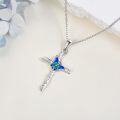 wholesale 925 Sterling Silver Butterfly Cross Pendant Necklace with Blue Fire Opal Inlay for Women-0-2