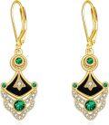 wholesale 925 Sterling Silver Green Crystal Black Enamel Geometric Drop Earrings for Women Girls-0-0