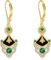 wholesale 925 Sterling Silver Green Crystal Black Enamel Geometric Drop Earrings for Women Girls-Bobo Earrings-Sector