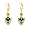 wholesale 925 Sterling Silver Earrings Wholesale Green Black Gemstone Pendant With Gold Tone-0-0