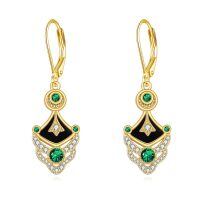 wholesale 925 Sterling Silver Earrings Wholesale Green Black Gemstone Pendant With Gold Tone-Bobo Earrings-Sector