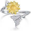 wholesale 925 Sterling Silver Sunflower & Butterfly Ring with Engraved 'You Are My Sunshine' – Adjustable, Hypoallergenic, Lead-Free-0-0