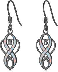 wholesale Sterling Silver Opal Celtic Knot Dangle Earrings Irish Jewelry Gift-Black