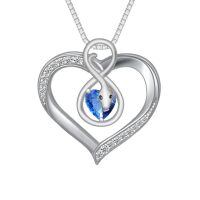 TOUPOP Sterling Silver Sapphire Heart Necklace Gift for Women-undefined