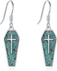 wholesale 925 Sterling Silver Turquoise Stone Gothic Coffin Drop Earrings with Cross and Bat Design - Halloween s for Women-Cross