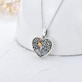 wholesale 925 Sterling Silver Heart-Shaped Tree of Life Photo Locket Necklace with Gold Cat and Dog Pendants for Women-0-4