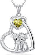 wholesale Sterling Silver Stone Highland Cow Heart Pendant Scotland Jewelry Gift-0-16