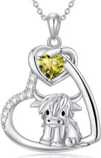wholesale Sterling Silver Stone Highland Cow Heart Pendant Scotland Jewelry Gift-Cow Heart-Peridot