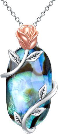 wholesale Sterling Silver Gemstone Dainty Pendant Necklace for Women Mom Gift-Rose-Abalone Shell