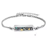 wholesale 925 Sterling Silver Abalone Shell Memorial Urn Bracelet Wholesale with Gold Flowers and Dove Charm for Ashes Keepsake Jewelry-Hummingbird
