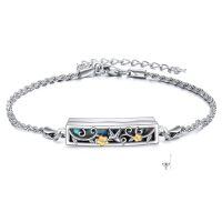 wholesale 925 Sterling Silver Hummingbird Gold Flower Abalone Shell Cremation Urn Memorial Bracelet-Hummingbird