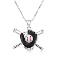 TOUPOP Stainless Steel Stone Silver Sport Baseball Cross Necklace for Athletes Fans-undefined