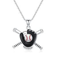 TOUPOP Stainless Steel Stone Silver Sport Baseball Cross Necklace for Athletes Fans-undefined