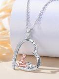 wholesale 925 Sterling Silver Crystal Love Heart Girl & Dog Pendant Necklaces Gifts for Her Mothers Day Birthday Anniversary Valentine's Day-0-2