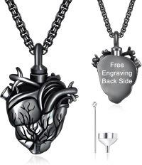 wholesale 925 Sterling Silver Aunt Cremation Necklace Wholesale Engraved Heart Urn Pendant-Heart (Black)-Heart-Personalized (Black)