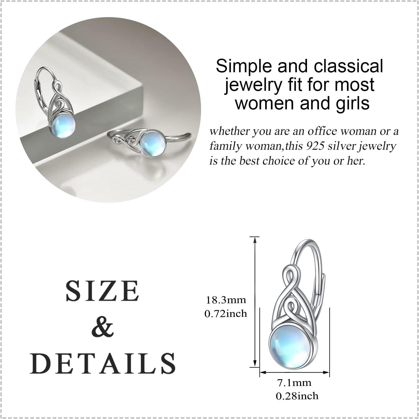 925 Sterling Silver Round Blue Moonstone Celtic Knot Leverback Drop Earrings-0-4