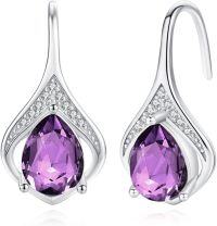 wholesale 925 Sterling Silver Birthstone Teardrop Leverback Dangle Earrings-amethyst