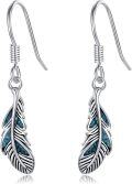 wholesale 925 Sterling Silver Feather Shape Turquoise Stone Western Style Drop Earrings for Women-0-0