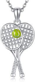 wholesale 925 Sterling Silver Tennis Racket and Ball Pendant Necklace for Women Sport Jewelry-0-0