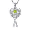 wholesale 925 Sterling Silver Platinum Plated Crossed Tennis Racket Green Ball Pendant Necklace-0-0