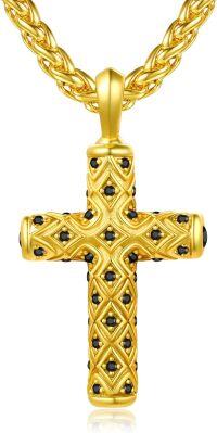 wholesale Gold 925 Sterling Silver Black Cubic Zirconia Cross Necklace Catholic Religious  for Men Women-A-Cross-Gold-Black CZ