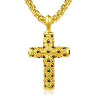 wholesale Gold 925 Sterling Silver Black Cubic Zirconia Cross Necklace Catholic Religious  for Men Women-A-Cross-Gold-Black CZ