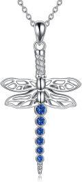wholesale 925 Sterling Silver Blue Dragonfly Pendant Necklace with Crystals for Women and Girls-0-0