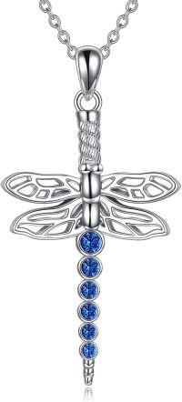 wholesale 925 Sterling Silver Blue Dragonfly Pendant Necklace with Crystals for Women and Girls-Dragonfly