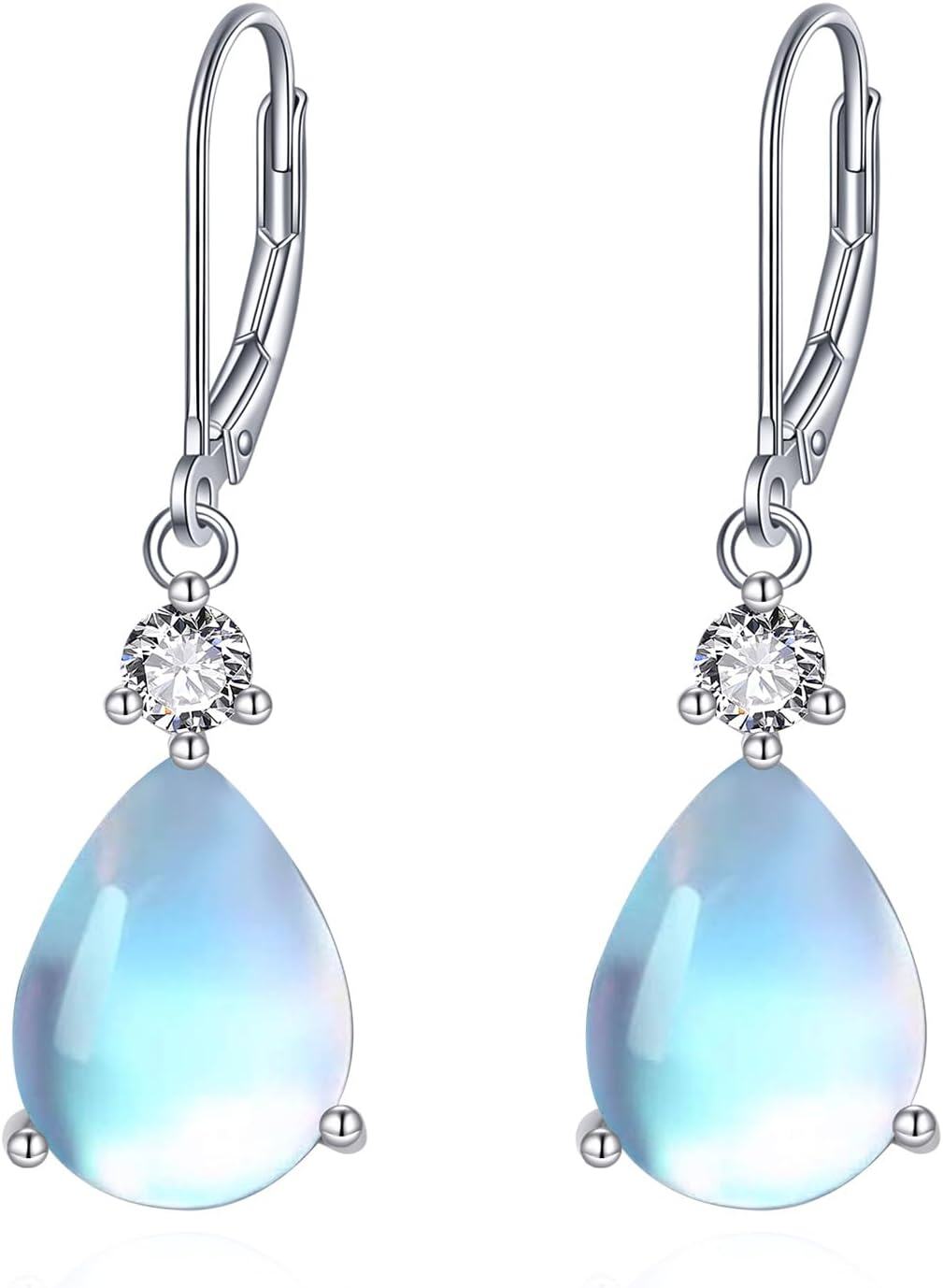 Sterling Silver Moonstone Dangle Drop Earrings Leverback Jewelry-A-moonstone