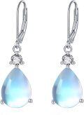 wholesale 925 Sterling Silver Teardrop Moonstone & Cubic Zirconia Leverback Earrings-0-0