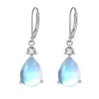 wholesale 925 Sterling Silver Moonstone Drop Earrings White Gold Plated Zircon Accent-A-moonstone