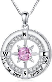 wholesale Sterling Silver White Gold Plated Birthstone Compass Urn Necklace for Ashes Women Memorial Jewelry-10-Oct-Pink Urn