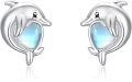 wholesale 925 Sterling Silver Dolphin Moonstone Stud Earrings for Women - Hypoallergenic -0-0
