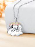 wholesale 925 Sterling Silver Colorful Crystal Elephant Flower Crown Pendant Necklace for Women Girls -0-1
